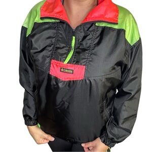 Columbia Vintage Windbreaker Jacket Black Pink Green S/M 
Retro color-block